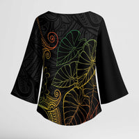 Aloha Hawaii Kalo Kimono Sleeve Blouse Reggae Taro Polynesian Pattern - Polynesian Pride