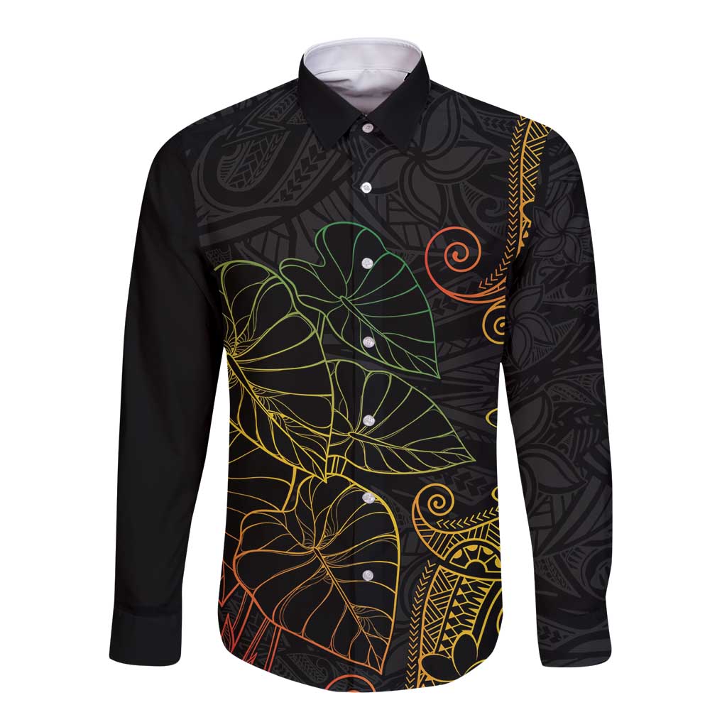 Aloha Hawaii Kalo Long Sleeve Button Shirt Reggae Taro Polynesian Pattern - Polynesian Pride