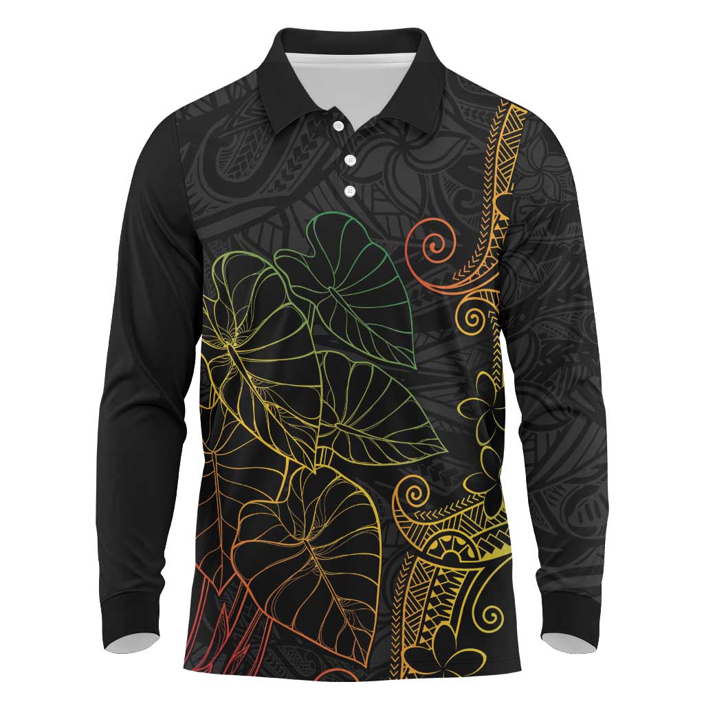 Aloha Hawaii Kalo Long Sleeve Polo Shirt Reggae Taro Polynesian Pattern - Polynesian Pride