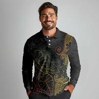 Aloha Hawaii Kalo Long Sleeve Polo Shirt Reggae Taro Polynesian Pattern - Polynesian Pride