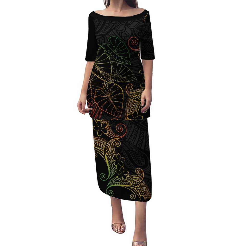 Aloha Hawaii Kalo Puletasi Reggae Taro Polynesian Pattern LT14 Long Dress Black - Polynesian Pride