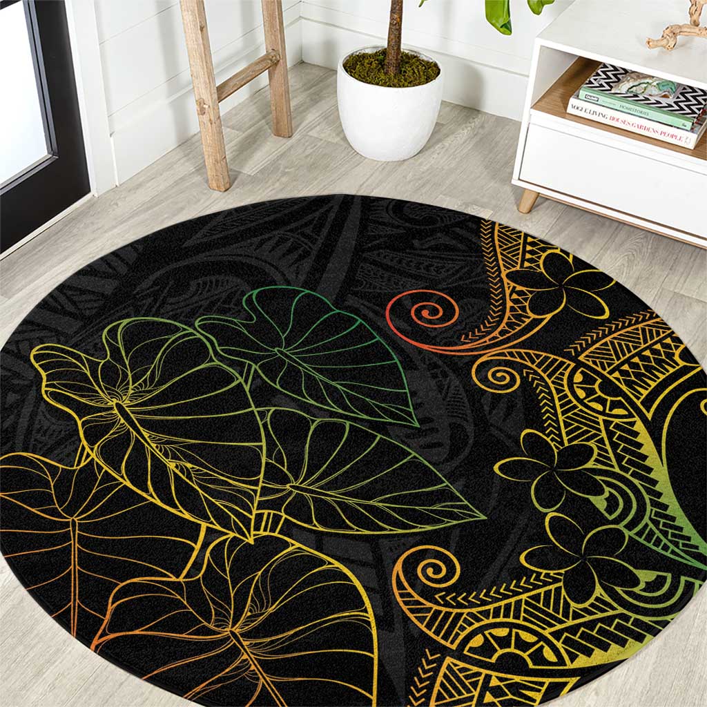 Aloha Hawaii Kalo Round Carpet Reggae Taro Polynesian Pattern LT14 Black - Polynesian Pride