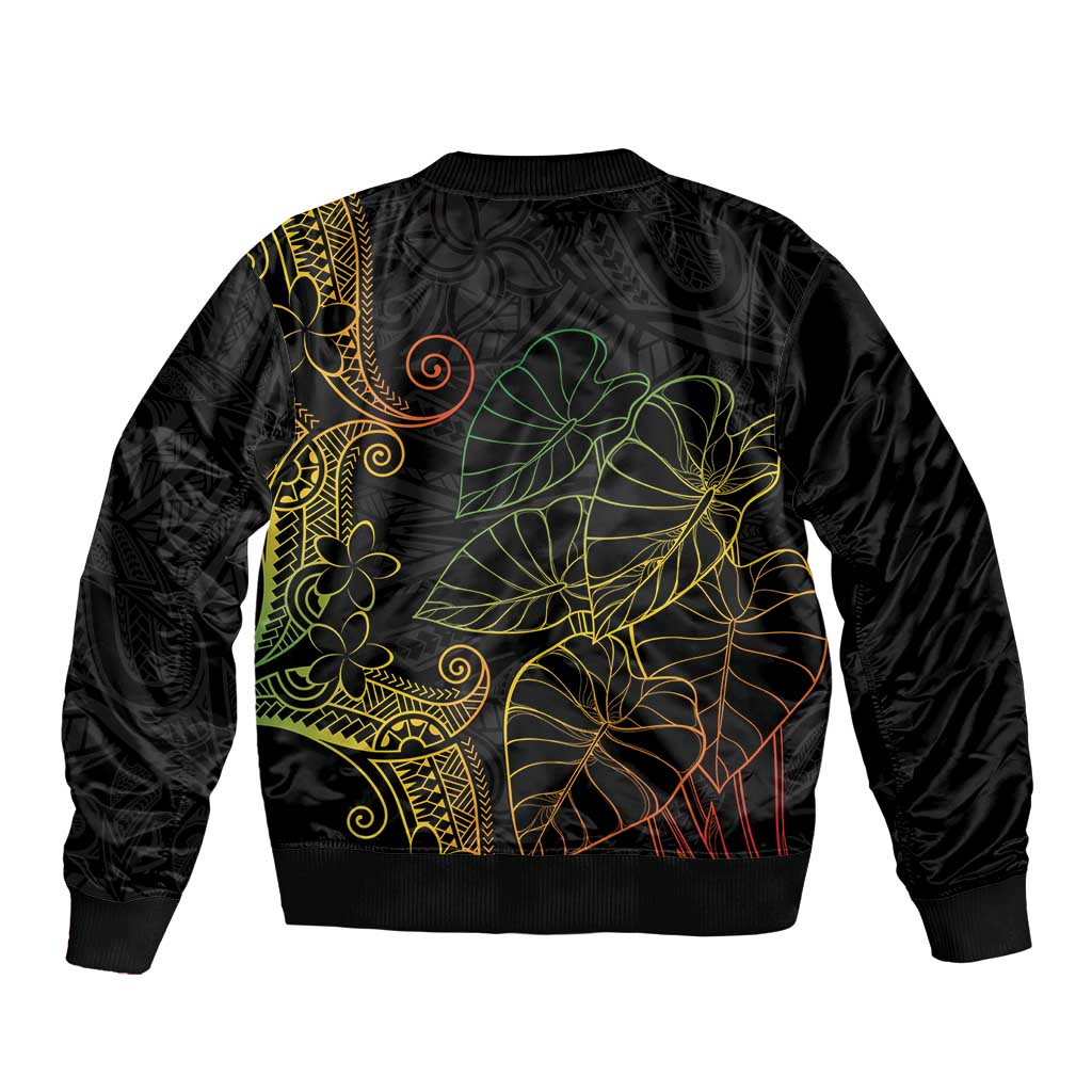 Aloha Hawaii Kalo Sleeve Zip Bomber Jacket Reggae Taro Polynesian Pattern - Polynesian Pride