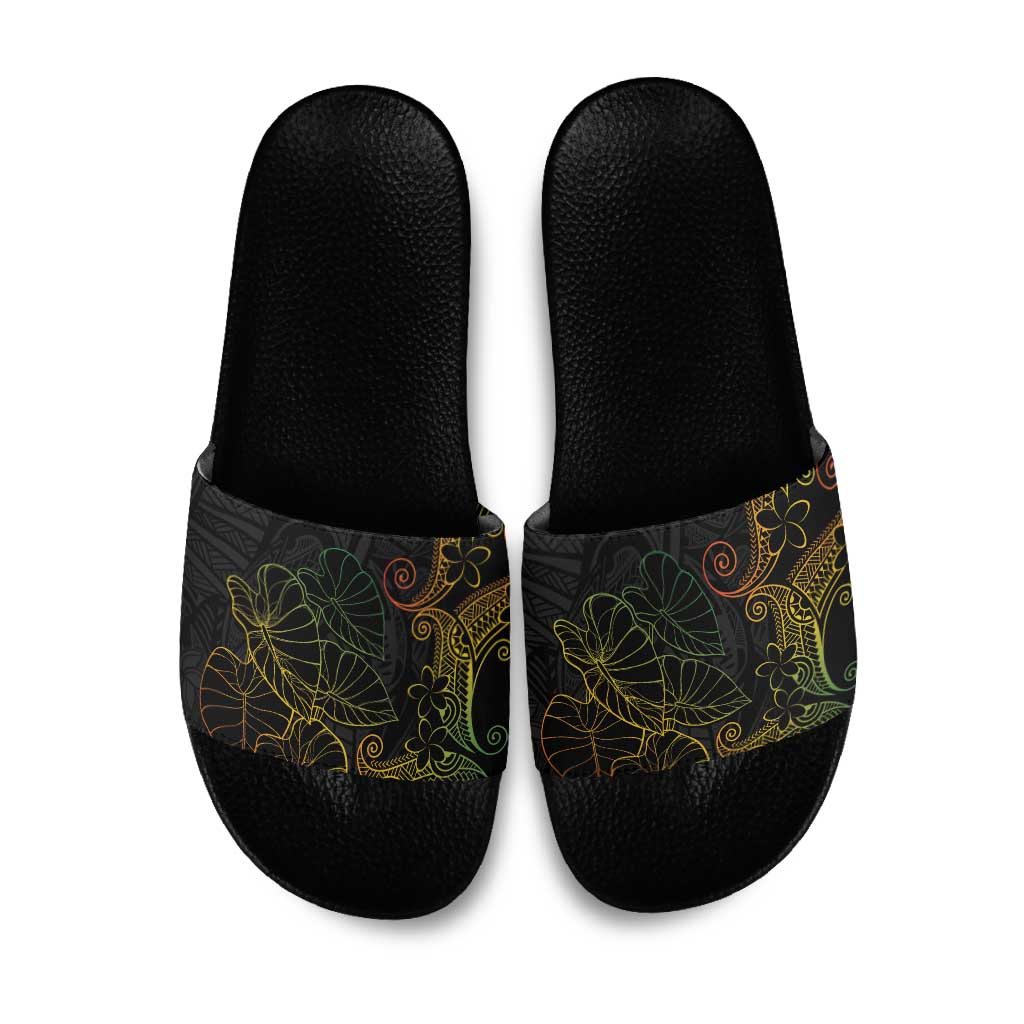 Aloha Hawaii Kalo Slide Sandals Reggae Taro Polynesian Pattern LT14 Black - Polynesian Pride