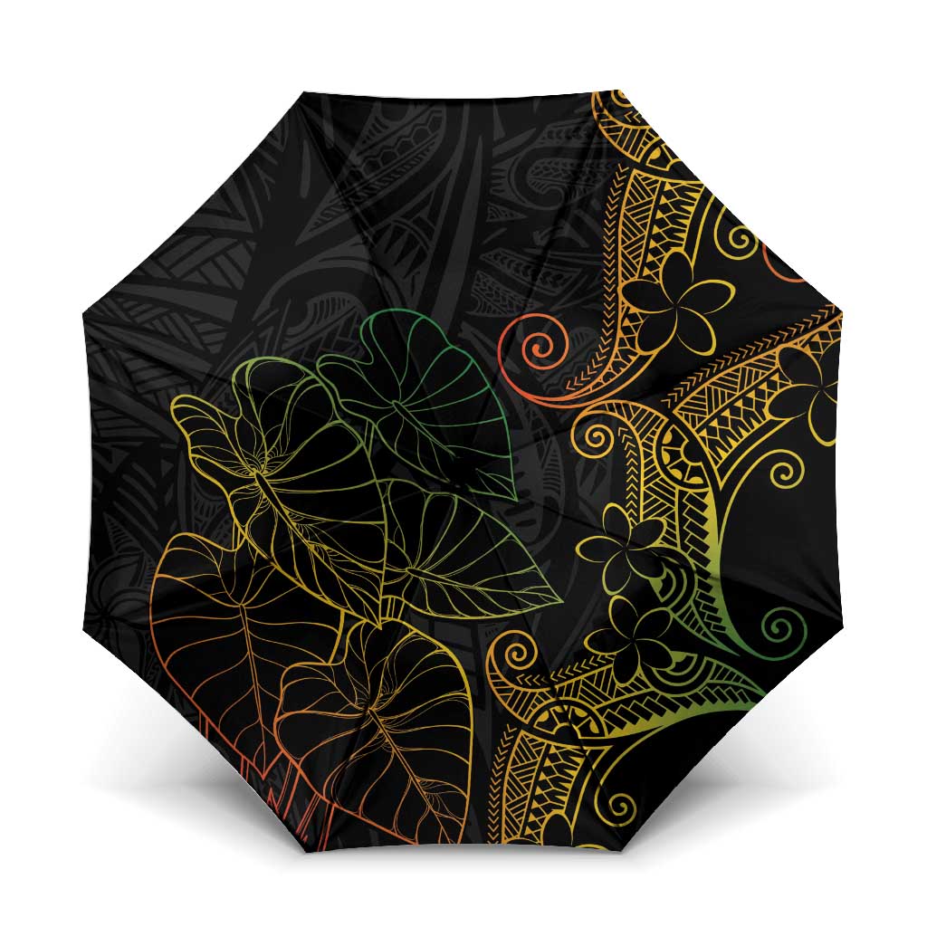 Aloha Hawaii Kalo Umbrella Reggae Taro Polynesian Pattern LT14 One Size Folded 11.42 inch Opened Diameter 37.4 inch Black - Polynesian Pride