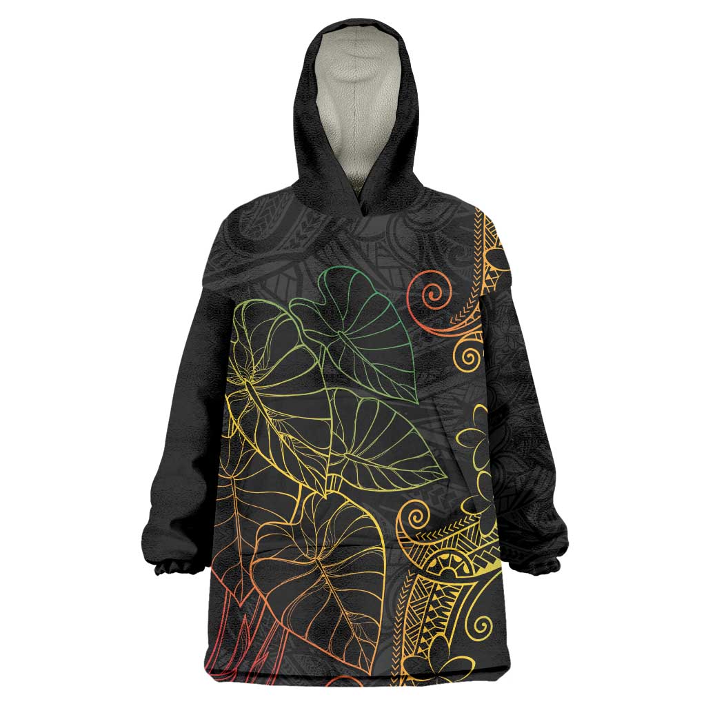 Aloha Hawaii Kalo Wearable Blanket Hoodie Reggae Taro Polynesian Pattern LT14 One Size Black - Polynesian Pride