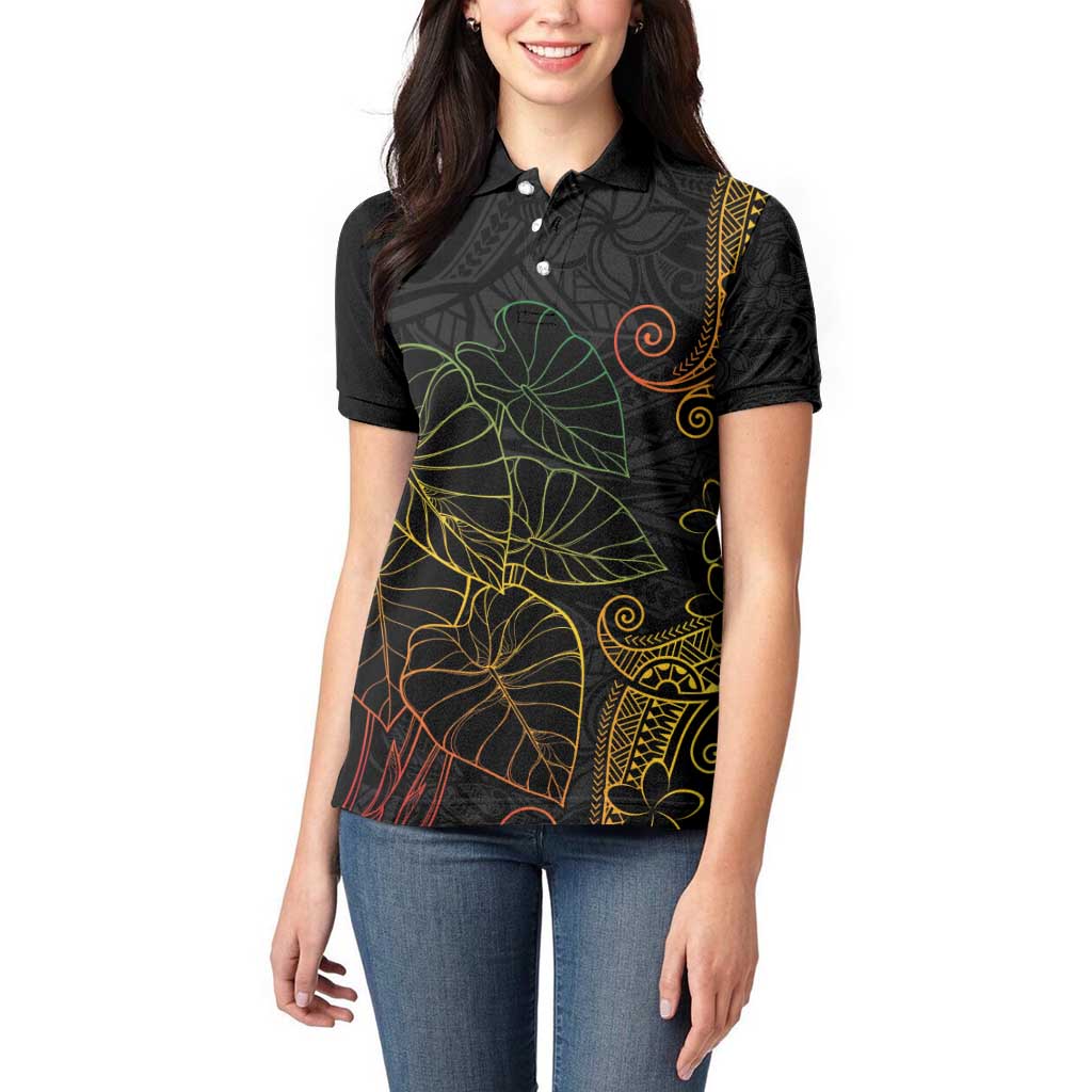 Aloha Hawaii Kalo Women Polo Shirt Reggae Taro Polynesian Pattern - Polynesian Pride