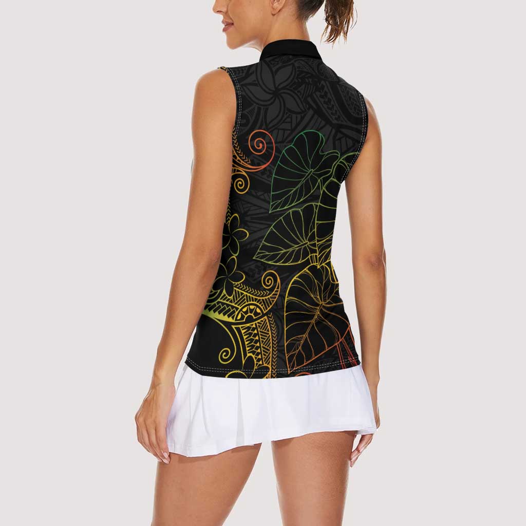 Aloha Hawaii Kalo Women Sleeveless Polo Shirt Reggae Taro Polynesian Pattern - Polynesian Pride