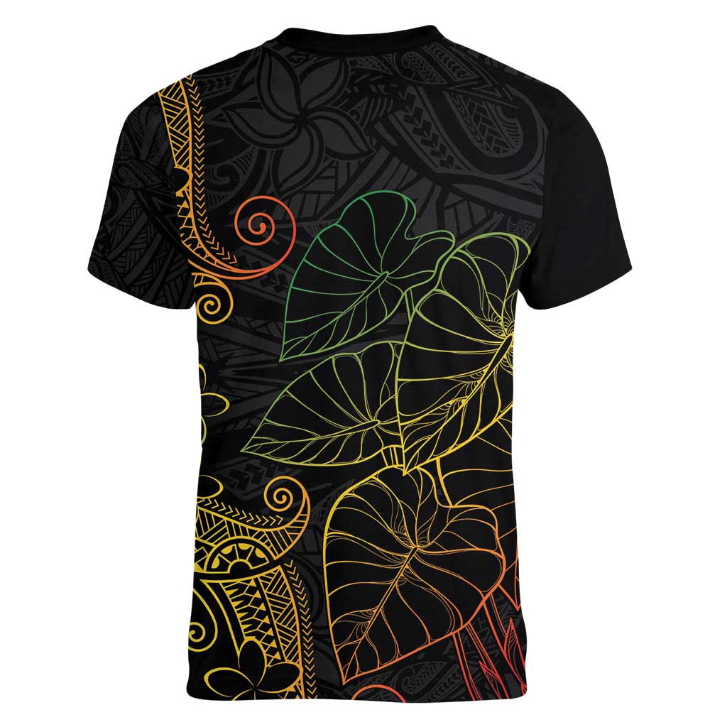 Aloha Hawaii Kalo Women V-Neck T-Shirt Reggae Taro Polynesian Pattern - Polynesian Pride
