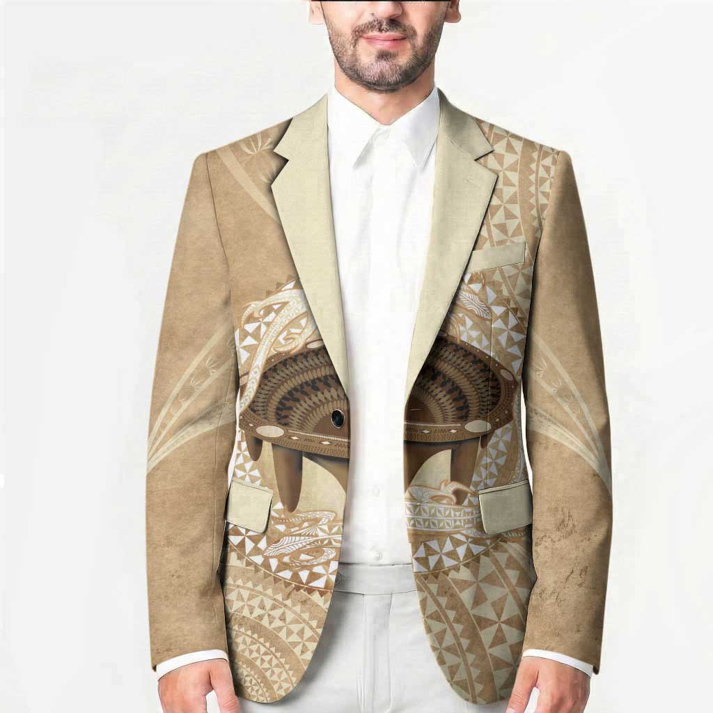 Tonga Skink Kava Bowl Blazer Vintage Tongan Ngatu Pattern