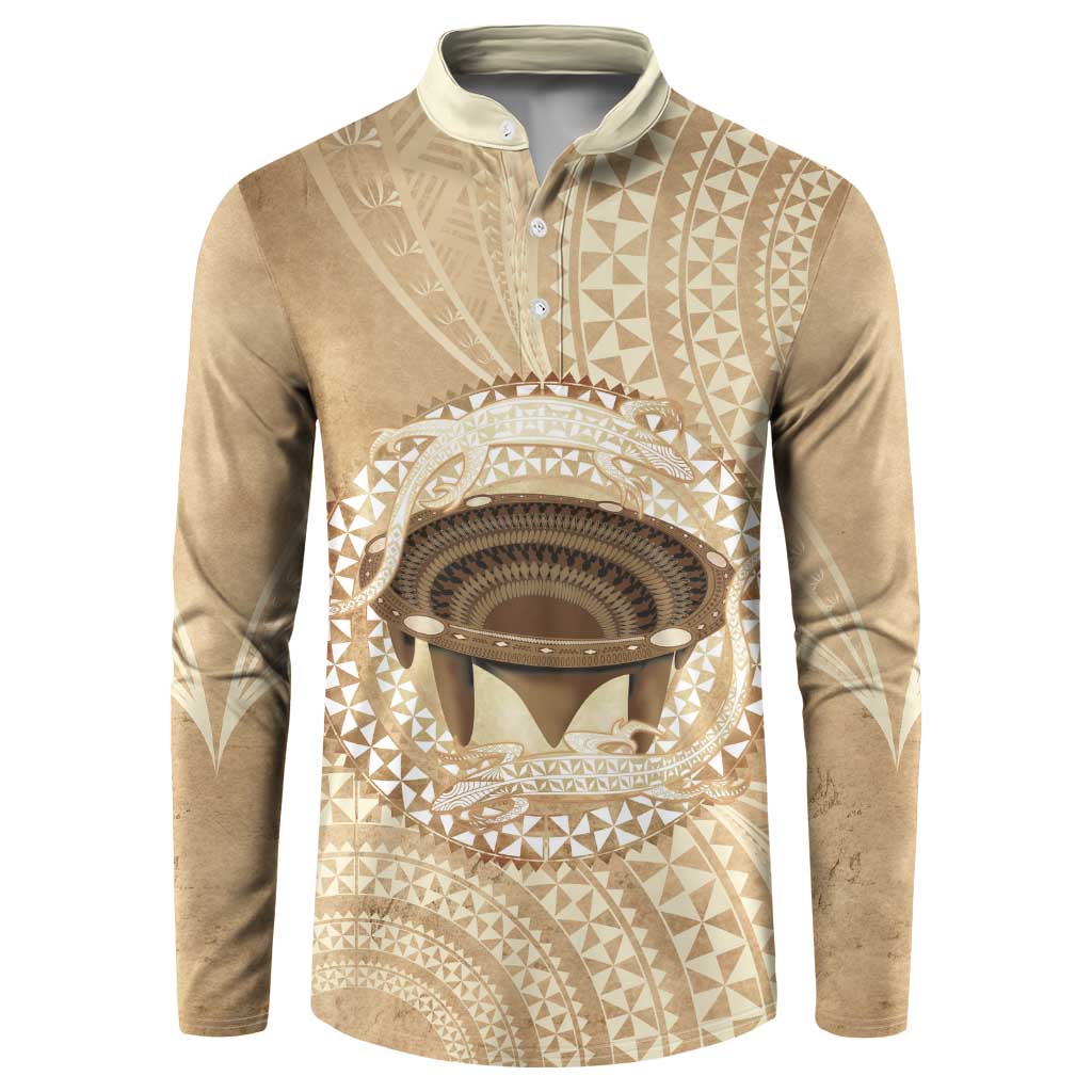 Tonga Skink Kava Bowl Button Sweatshirt Vintage Tongan Ngatu Pattern