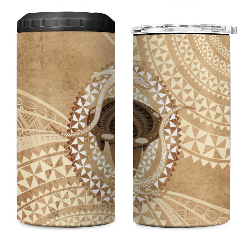 Tonga Skink Kava Bowl 4 in 1 Can Cooler Tumbler Vintage Tongan Ngatu Pattern
