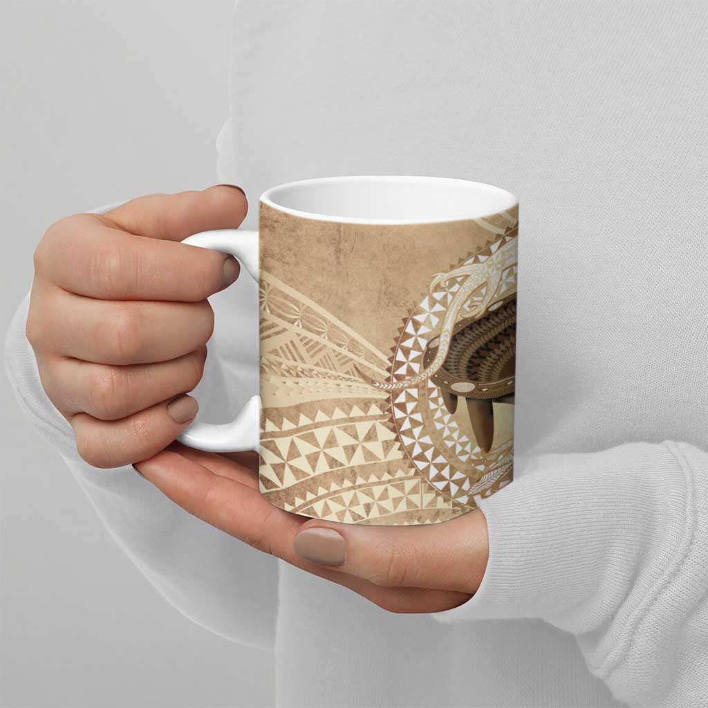 Tonga Skink Kava Bowl Ceramic Mug Vintage Tongan Ngatu Pattern