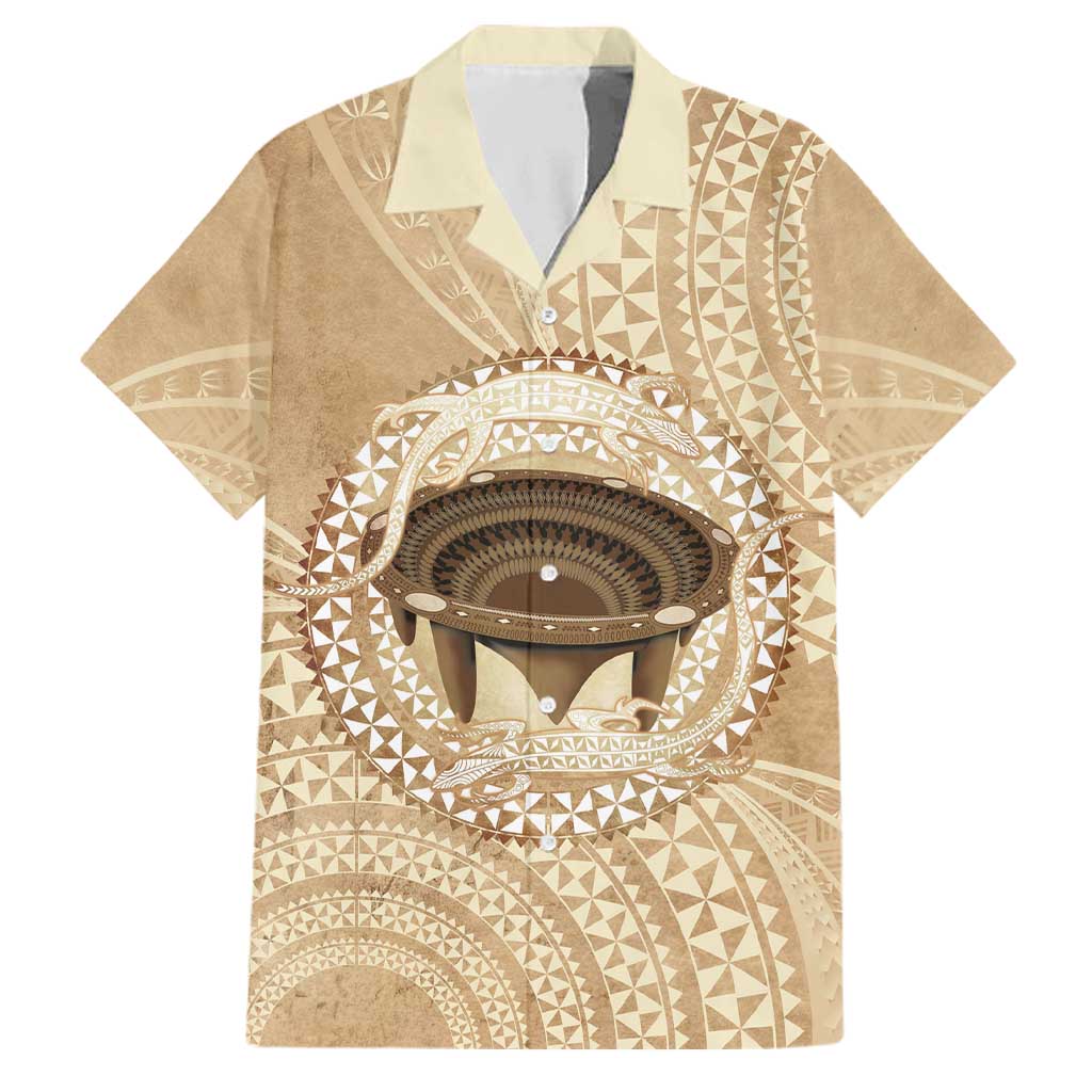Tonga Skink Kava Bowl Family Matching Off Shoulder Short Dress and Hawaiian Shirt Vintage Tongan Ngatu Pattern LT14 Dad's Shirt - Short Sleeve Brown - Polynesian Pride