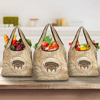 Tonga Skink Kava Bowl Grocery Bag Vintage Tongan Ngatu Pattern