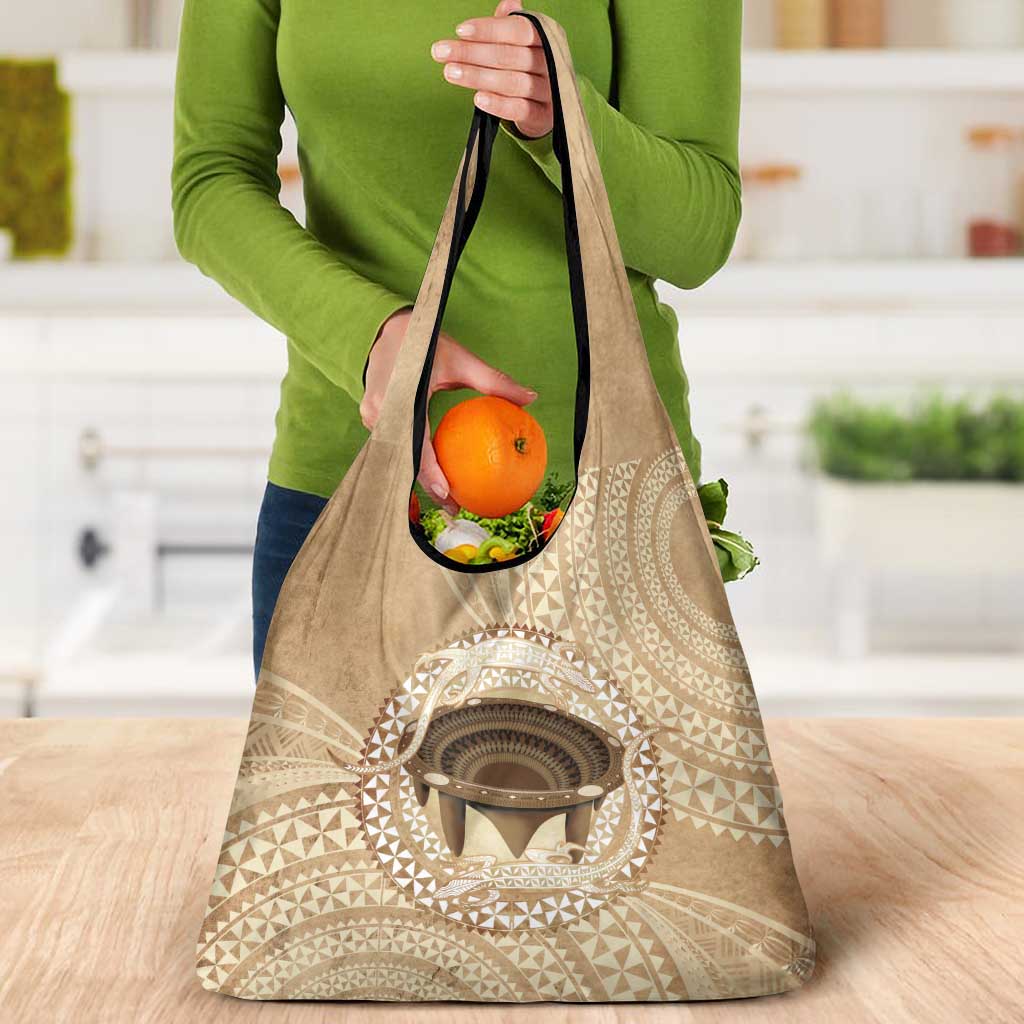 Tonga Skink Kava Bowl Grocery Bag Vintage Tongan Ngatu Pattern