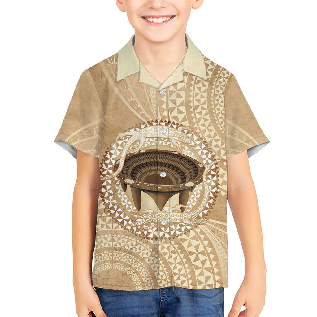 Tonga Skink Kava Bowl Kid Hawaiian Shirt Vintage Tongan Ngatu Pattern