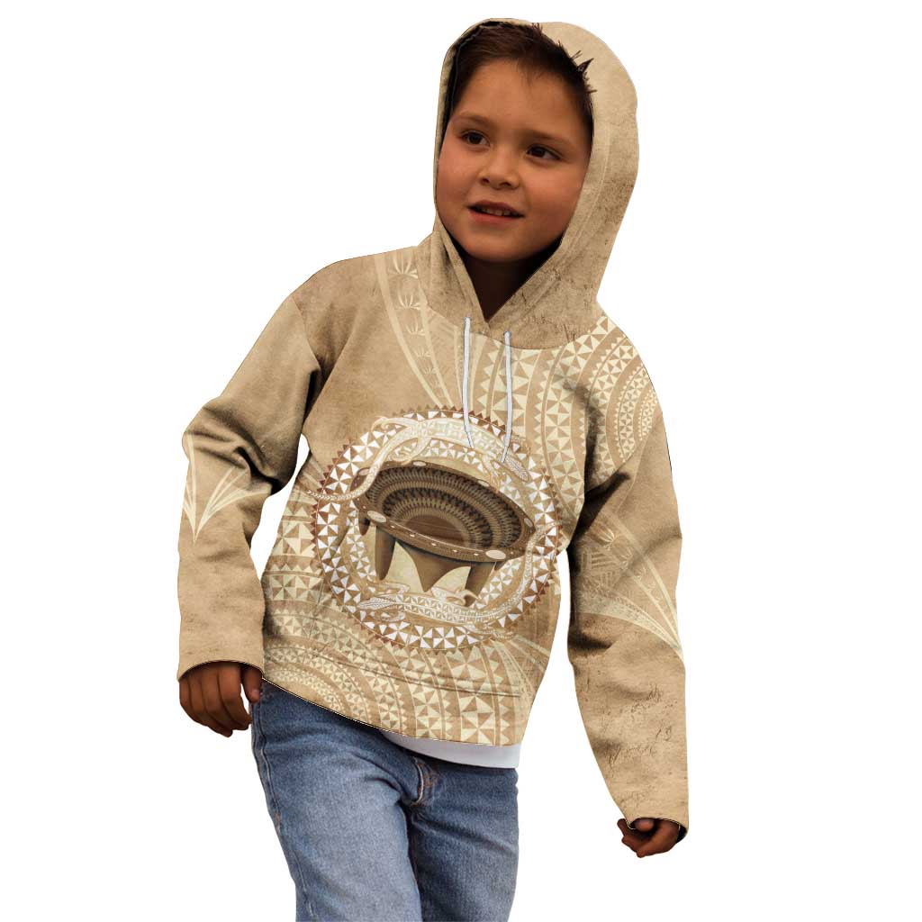 Tonga Skink Kava Bowl Kid Hoodie Vintage Tongan Ngatu Pattern