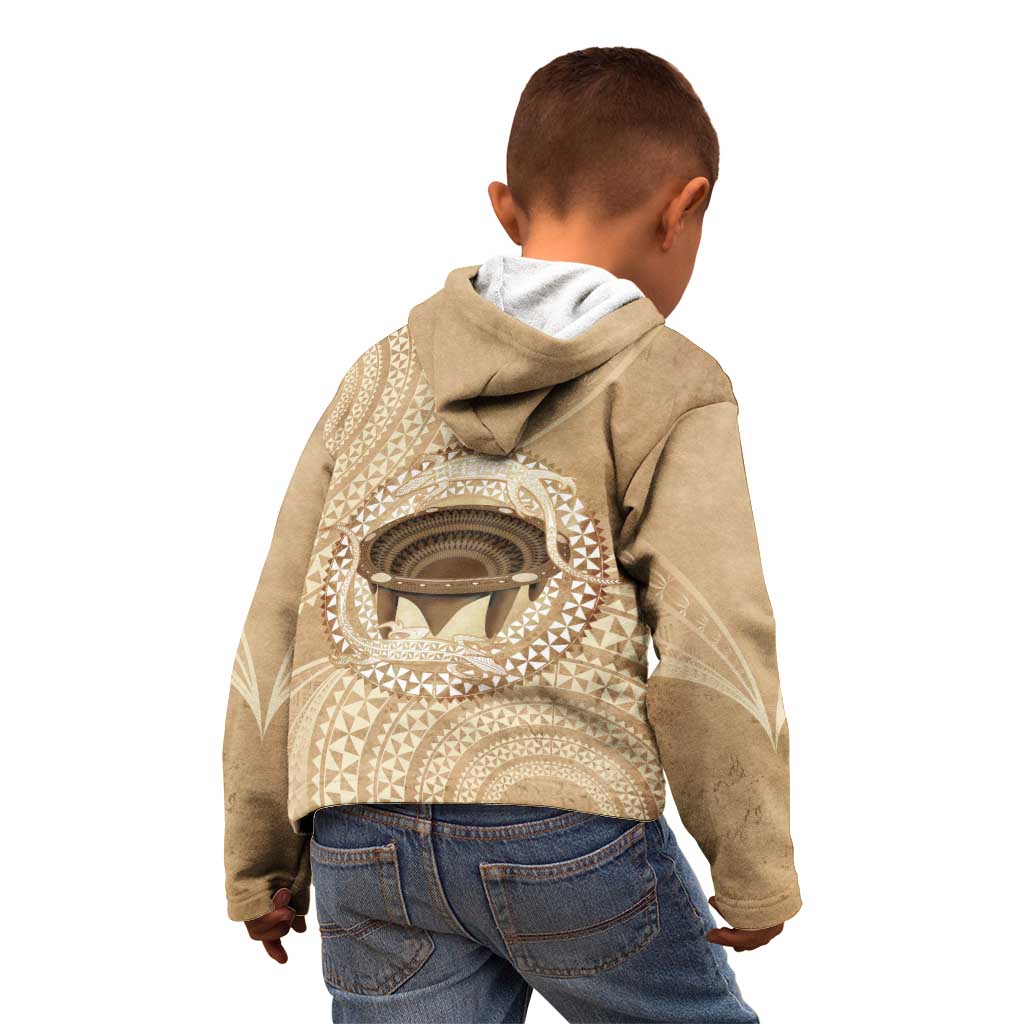 Tonga Skink Kava Bowl Kid Hoodie Vintage Tongan Ngatu Pattern