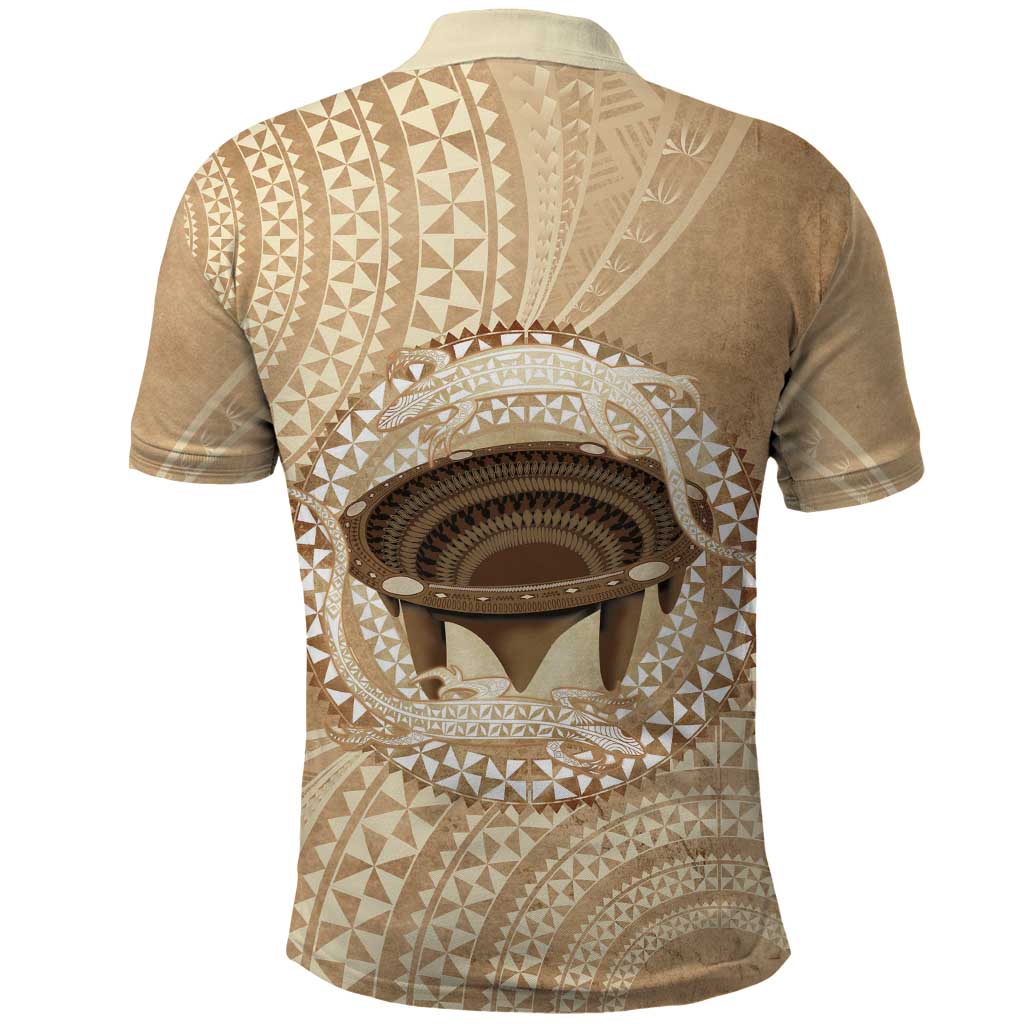 Tonga Skink Kava Bowl Polo Shirt Vintage Tongan Ngatu Pattern