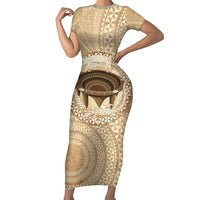 Tonga Skink Kava Bowl Short Sleeve Bodycon Dress Vintage Tongan Ngatu Pattern