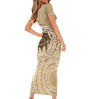 Tonga Skink Kava Bowl Short Sleeve Bodycon Dress Vintage Tongan Ngatu Pattern