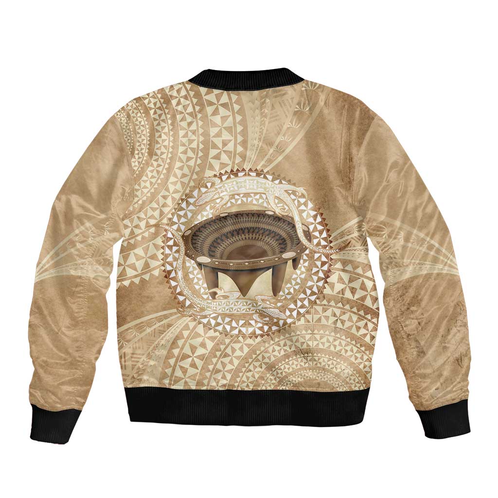 Tonga Skink Kava Bowl Sleeve Zip Bomber Jacket Vintage Tongan Ngatu Pattern LT14 - Polynesian Pride