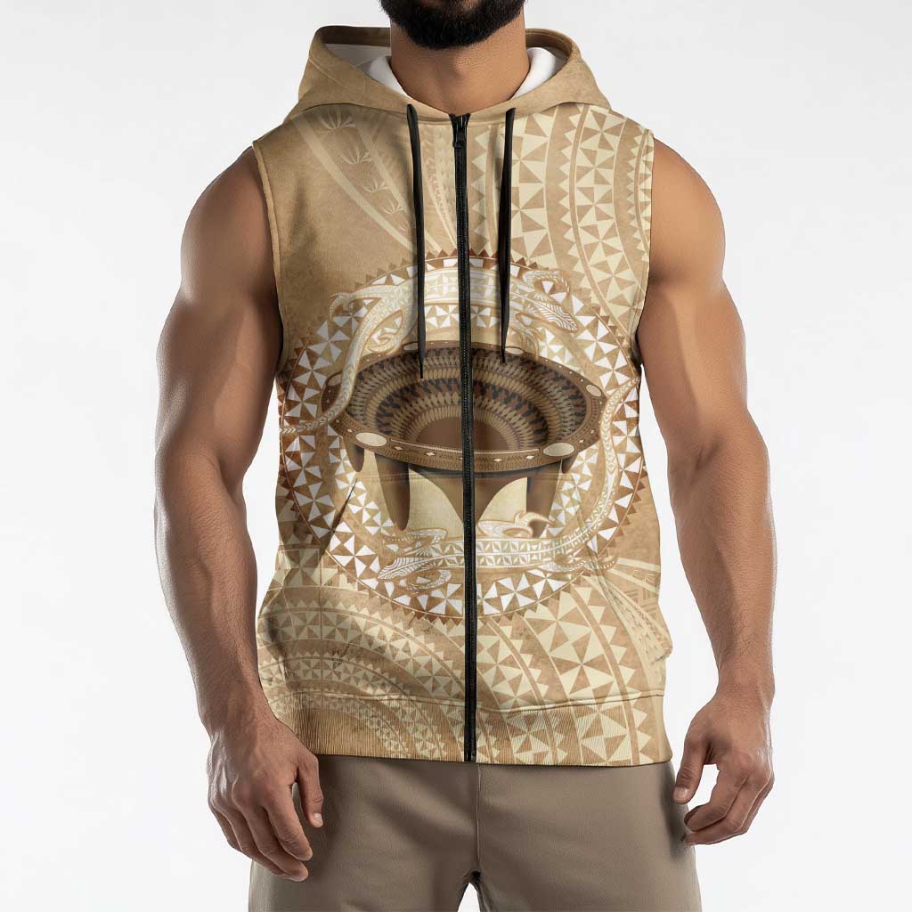 Tonga Skink Kava Bowl Sleeveless Zip Hoodie Vintage Tongan Ngatu Pattern