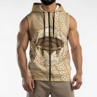 Tonga Skink Kava Bowl Sleeveless Zip Hoodie Vintage Tongan Ngatu Pattern