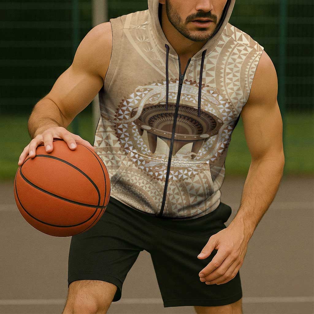 Tonga Skink Kava Bowl Sleeveless Zip Hoodie Vintage Tongan Ngatu Pattern