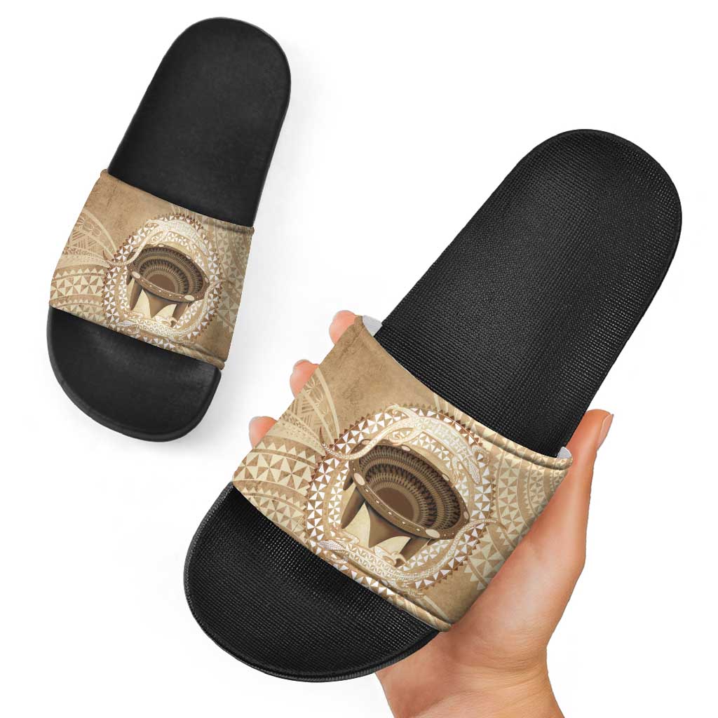 Tonga Skink Kava Bowl Slide Sandals Vintage Tongan Ngatu Pattern LT14 - Polynesian Pride