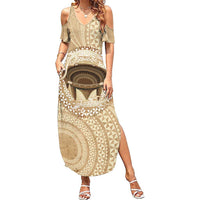 Tonga Skink Kava Bowl Summer Maxi Dress Vintage Tongan Ngatu Pattern