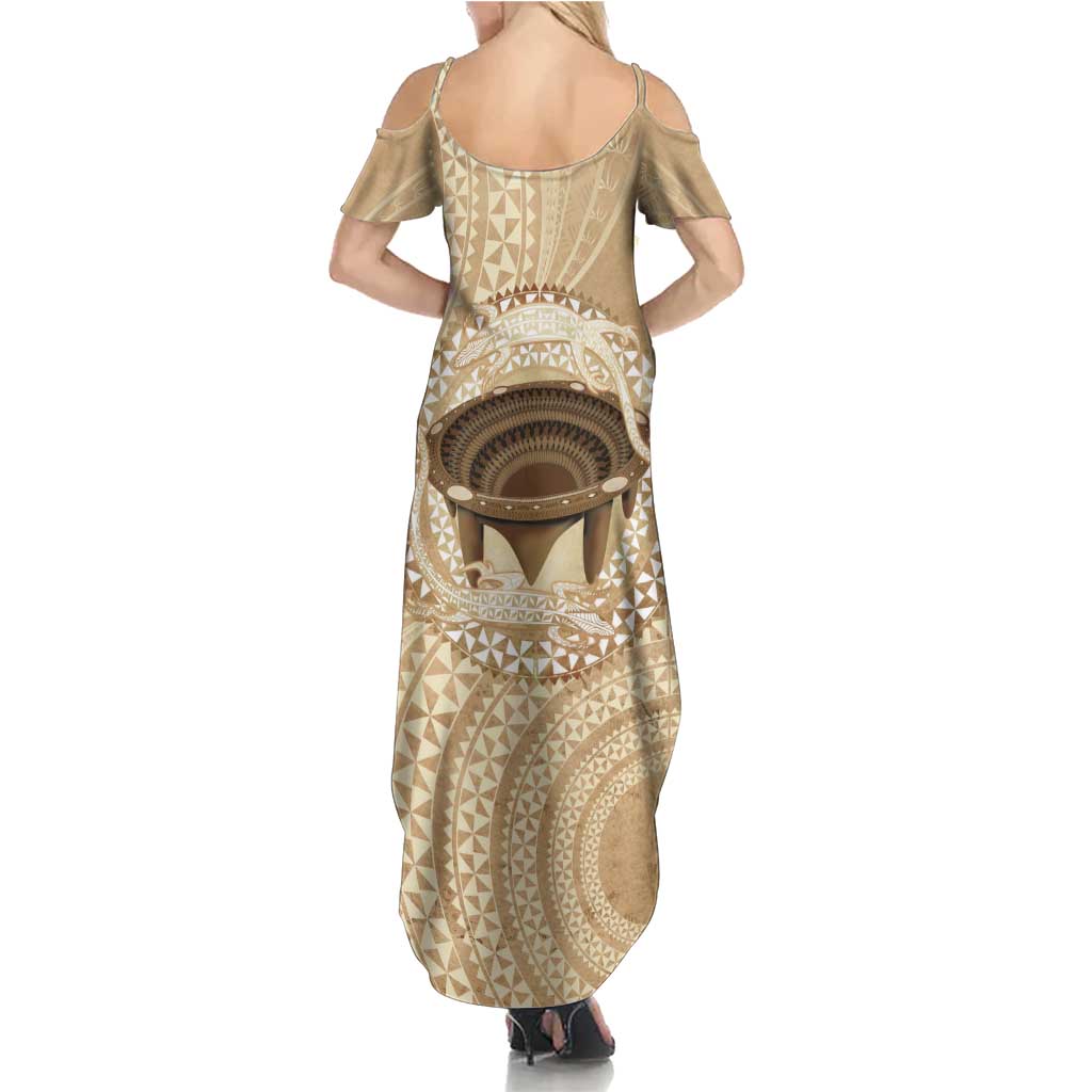 Tonga Skink Kava Bowl Summer Maxi Dress Vintage Tongan Ngatu Pattern