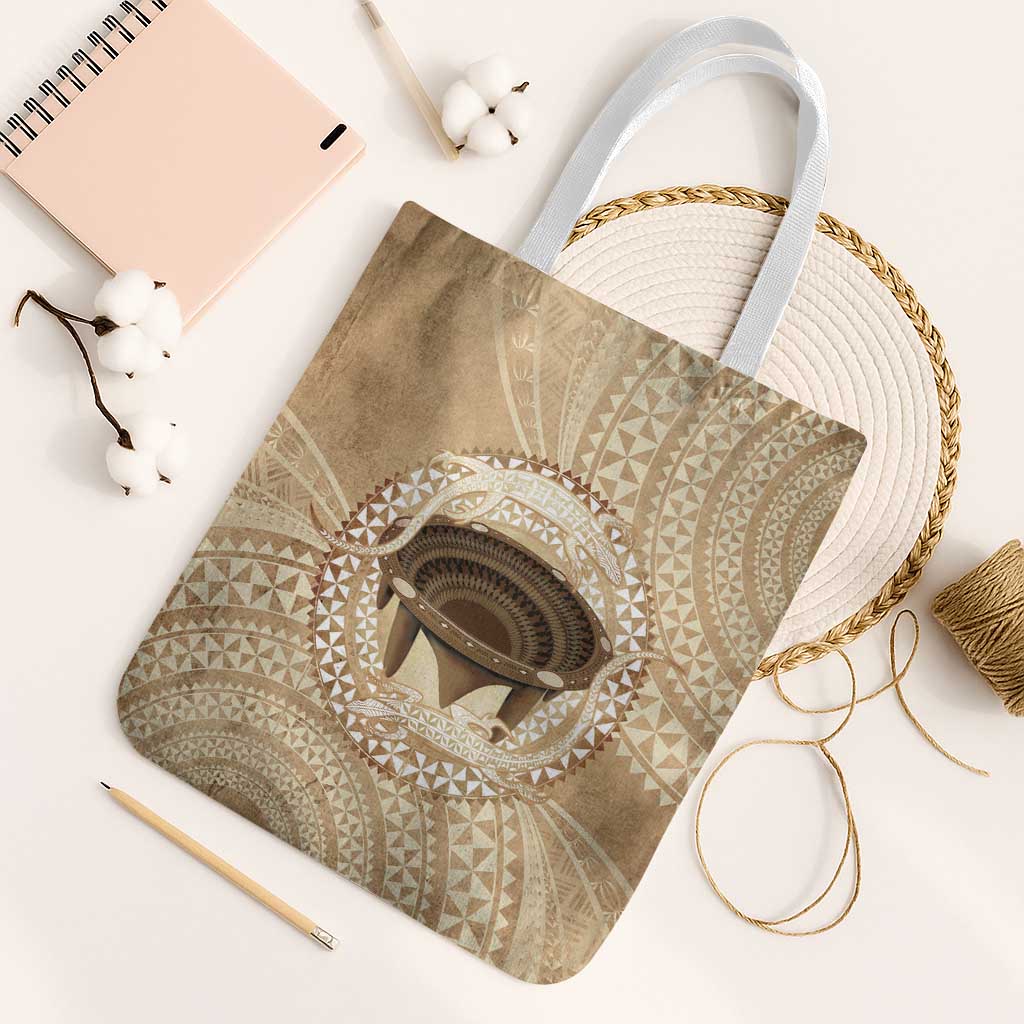 Tonga Skink Kava Bowl Tote Bag Vintage Tongan Ngatu Pattern