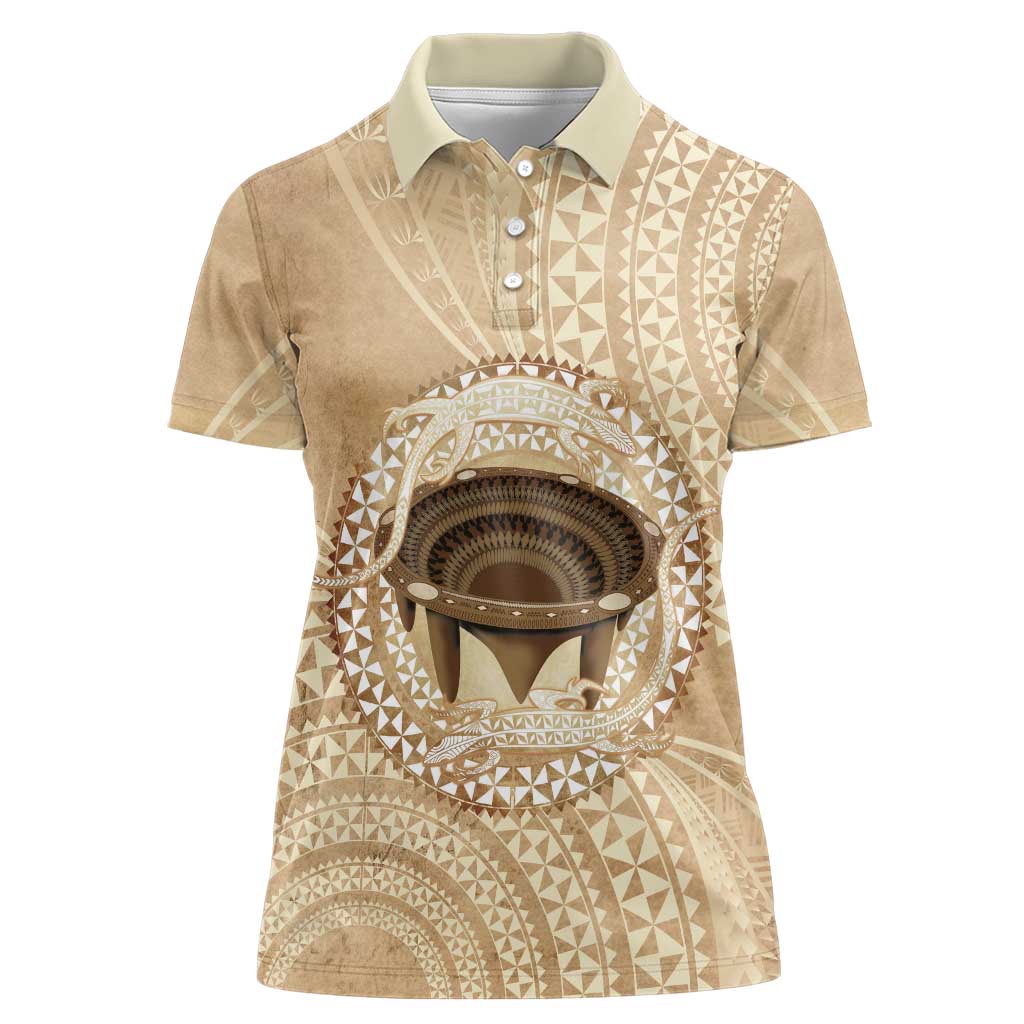 Tonga Skink Kava Bowl Women Polo Shirt Vintage Tongan Ngatu Pattern