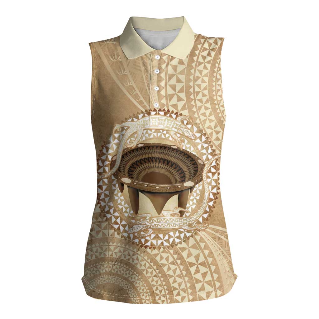 Tonga Skink Kava Bowl Women Sleeveless Polo Shirt Vintage Tongan Ngatu Pattern