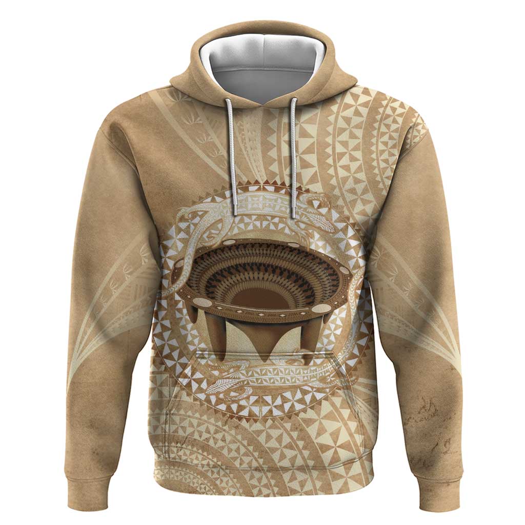 Tonga Skink Kava Bowl Zip Hoodie Vintage Tongan Ngatu Pattern LT14 Pullover Hoodie Brown - Polynesian Pride
