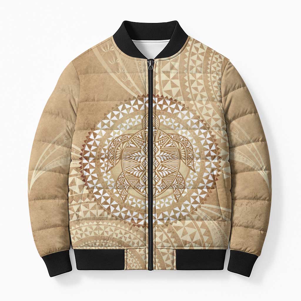 Tonga Ngatu Turtle Bomber Puffer Jacket Vintage Tongan Tapa Cloth
