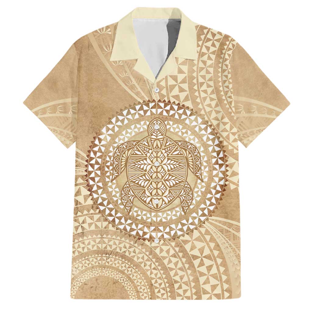Tonga Ngatu Turtle Family Matching Mermaid Dress and Hawaiian Shirt Vintage Tongan Tapa Cloth LT14 Dad's Shirt - Short Sleeve Brown - Polynesian Pride