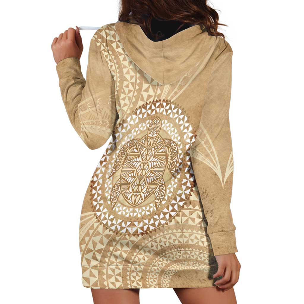 Tonga Ngatu Turtle Hoodie Dress Vintage Tongan Tapa Cloth LT14 - Polynesian Pride