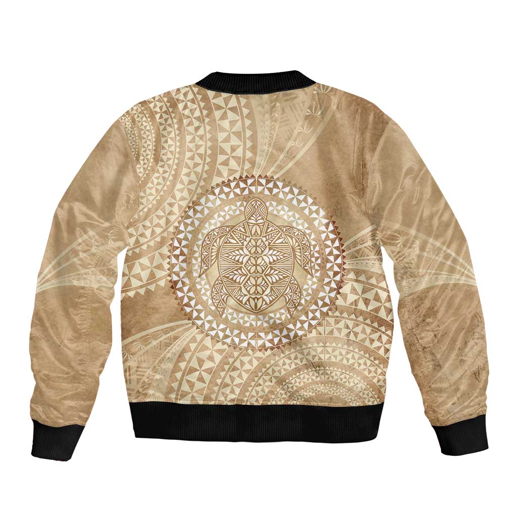 Tonga Ngatu Turtle Sleeve Zip Bomber Jacket Vintage Tongan Tapa Cloth LT14 - Polynesian Pride