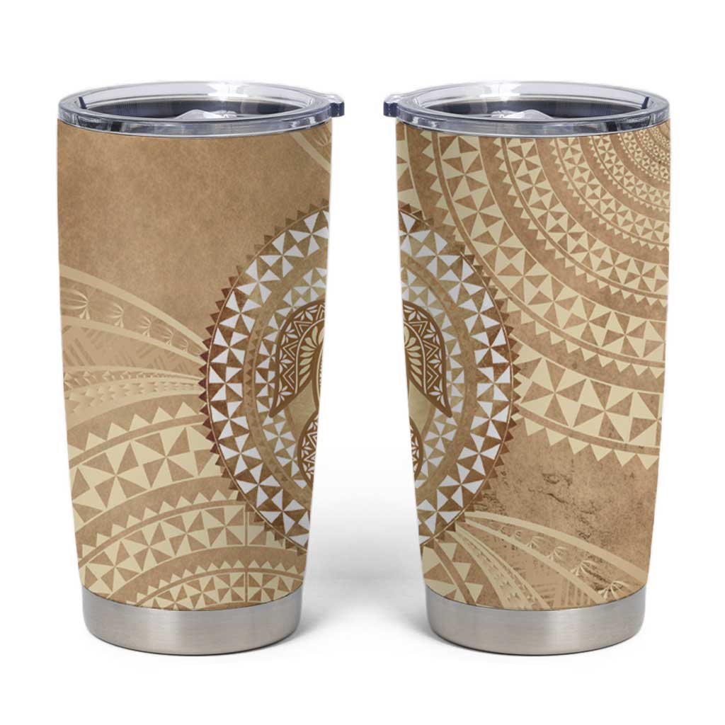 Tonga Ngatu Turtle Tumbler Cup Vintage Tongan Tapa Cloth LT14 Brown - Polynesian Pride
