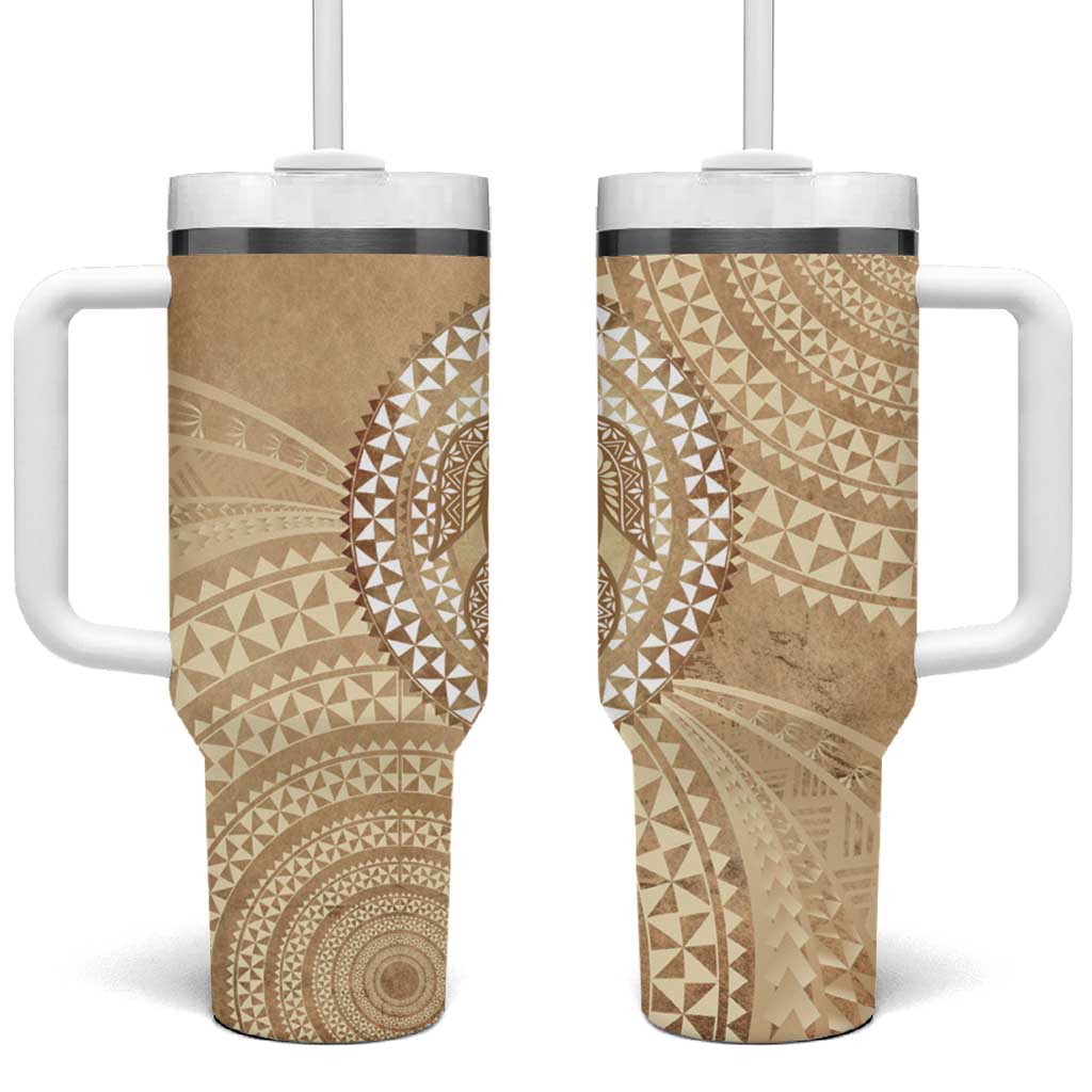 Tonga Ngatu Turtle Tumbler With Handle Vintage Tongan Tapa Cloth LT14 One Size: 40 oz Brown - Polynesian Pride