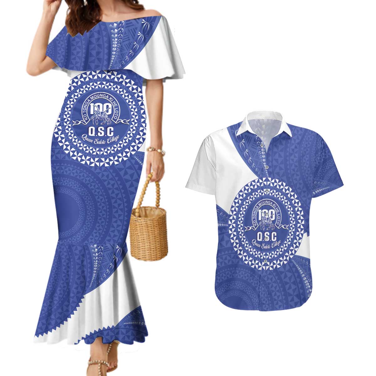 Queen Salote College 100th Anniversary Personalized Couples Matching Mermaid Dress and Hawaiian Shirt Est 1926 Kolisi Fefine Tongan Ngatu Pattern