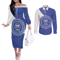Queen Salote College 100th Anniversary Personalized Couples Matching Off The Shoulder Long Sleeve Dress and Long Sleeve Button Shirt Est 1926 Kolisi Fefine Tongan Ngatu Pattern