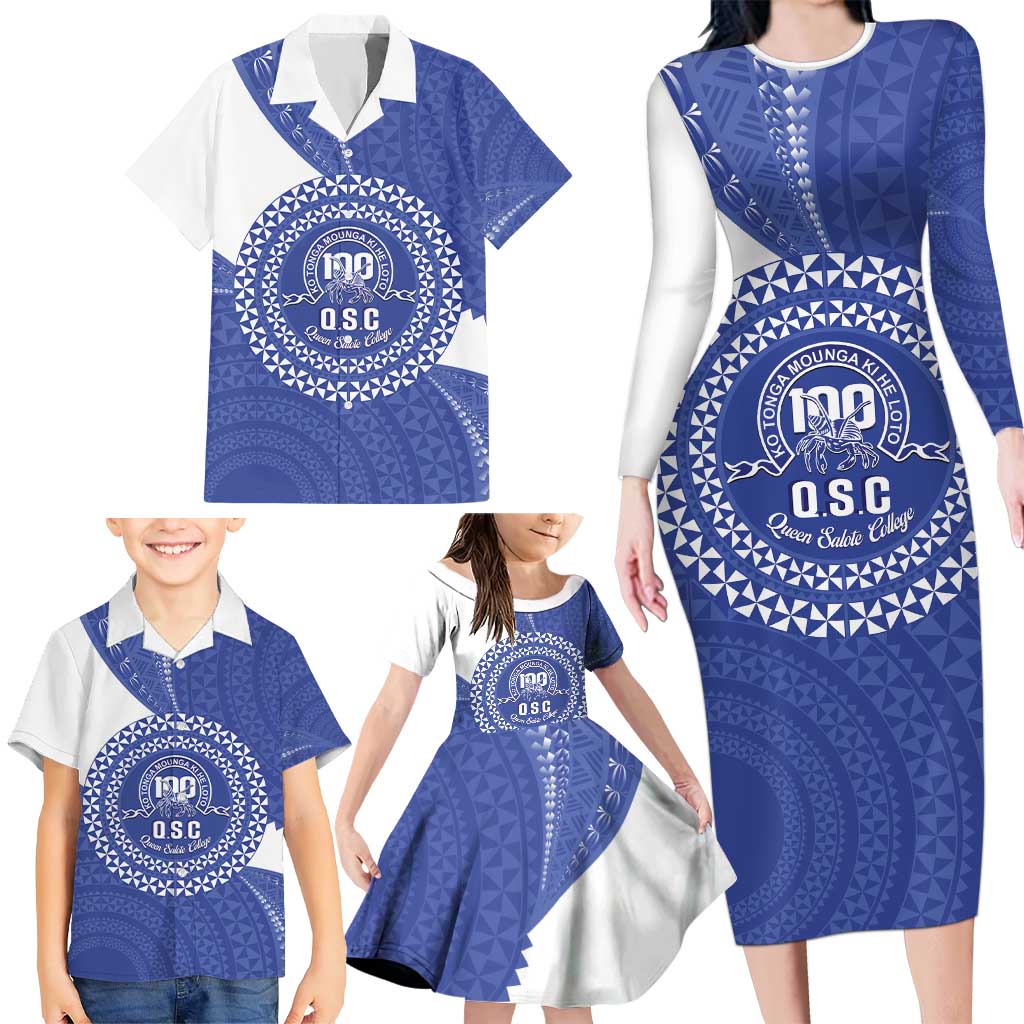 Queen Salote College 100th Anniversary Personalized Family Matching Long Sleeve Bodycon Dress and Hawaiian Shirt Est 1926 Kolisi Fefine Tongan Ngatu Pattern