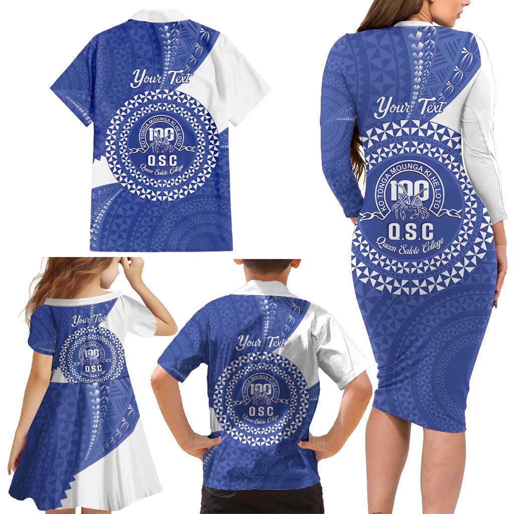 Queen Salote College 100th Anniversary Personalized Family Matching Long Sleeve Bodycon Dress and Hawaiian Shirt Est 1926 Kolisi Fefine Tongan Ngatu Pattern