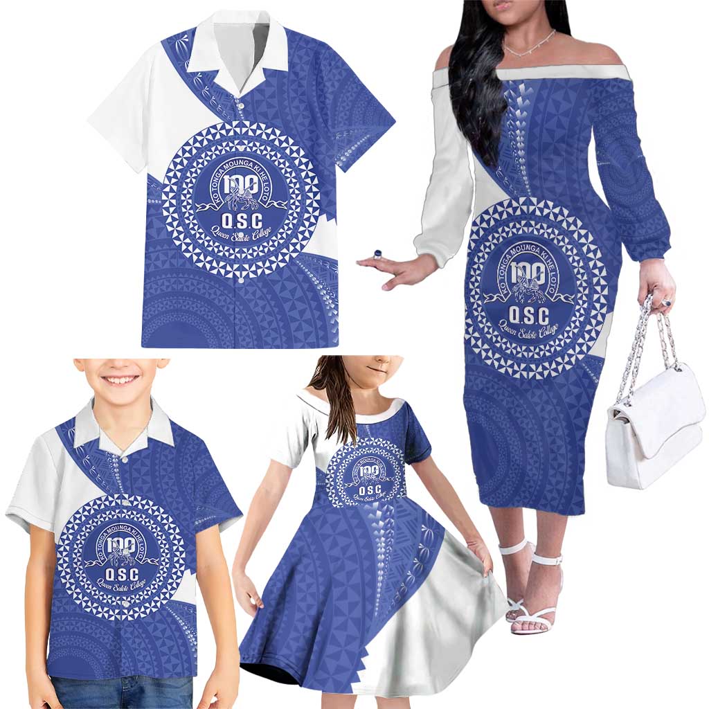 Queen Salote College 100th Anniversary Personalized Family Matching Off The Shoulder Long Sleeve Dress and Hawaiian Shirt Est 1926 Kolisi Fefine Tongan Ngatu Pattern