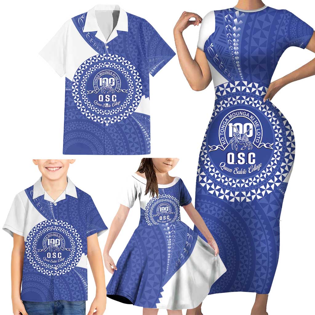 Queen Salote College 100th Anniversary Personalized Family Matching Short Sleeve Bodycon Dress and Hawaiian Shirt Est 1926 Kolisi Fefine Tongan Ngatu Pattern