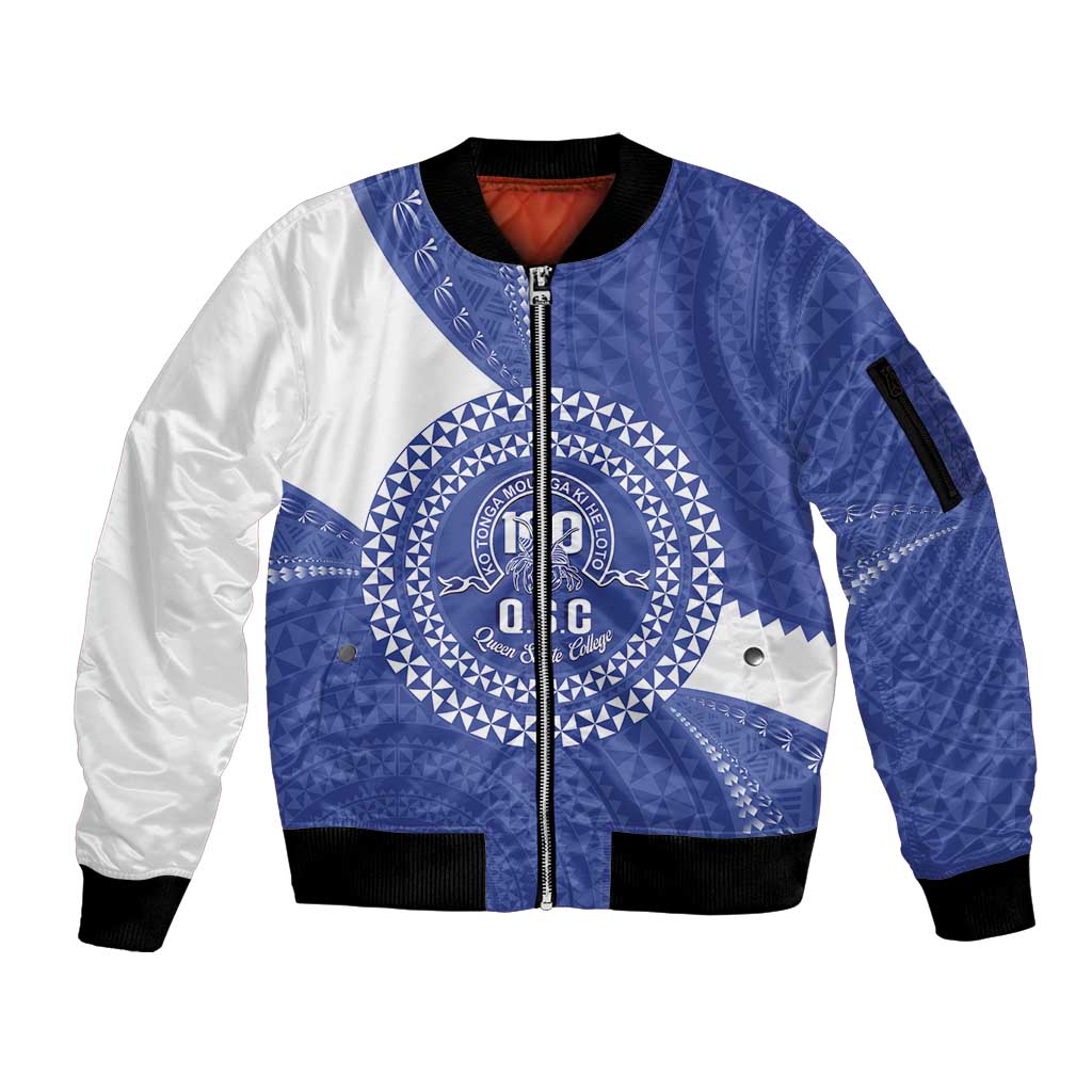 Queen Salote College 100th Anniversary Personalized Sleeve Zip Bomber Jacket Est 1926 Kolisi Fefine Tongan Ngatu Pattern